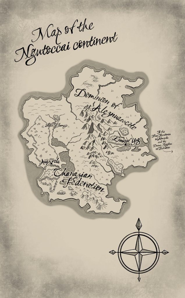 A hand drawn map of the Ngutoccai continent