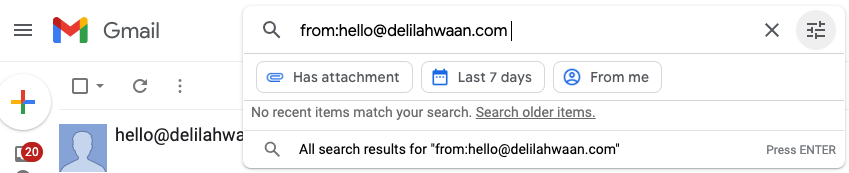 Gmail create filter icon in search bar
