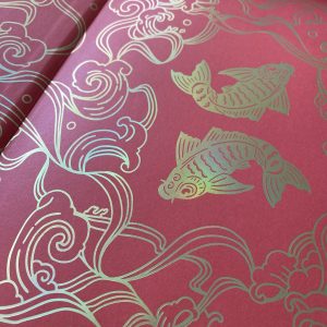 Foil stamped endpapers for PETITION by Delilah Waan.