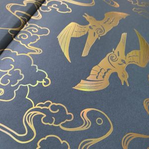 Foil stamped endpapers for SUPPLICANT by Delilah Waan.