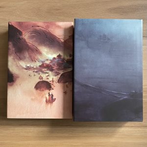 Special faux leatherbound editions of PETITION and SUPPLICANT by Delilah Waan. Back of exclusive illustrated dust jackets.