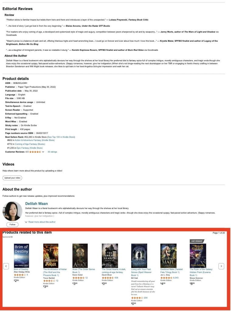 Screenshot of Amazon product page for Petition with ads highlighted