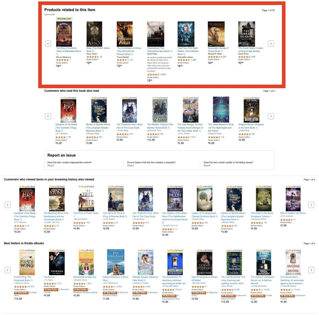 Screenshot of Amazon product page for Petition with ads highlighted