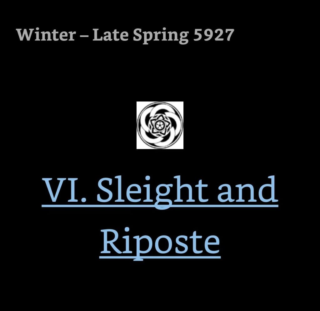 Kindle screenshot. Text reads:

Winter - Late Spring 5927
[chapter icon]
VI. Sleight and Riposte