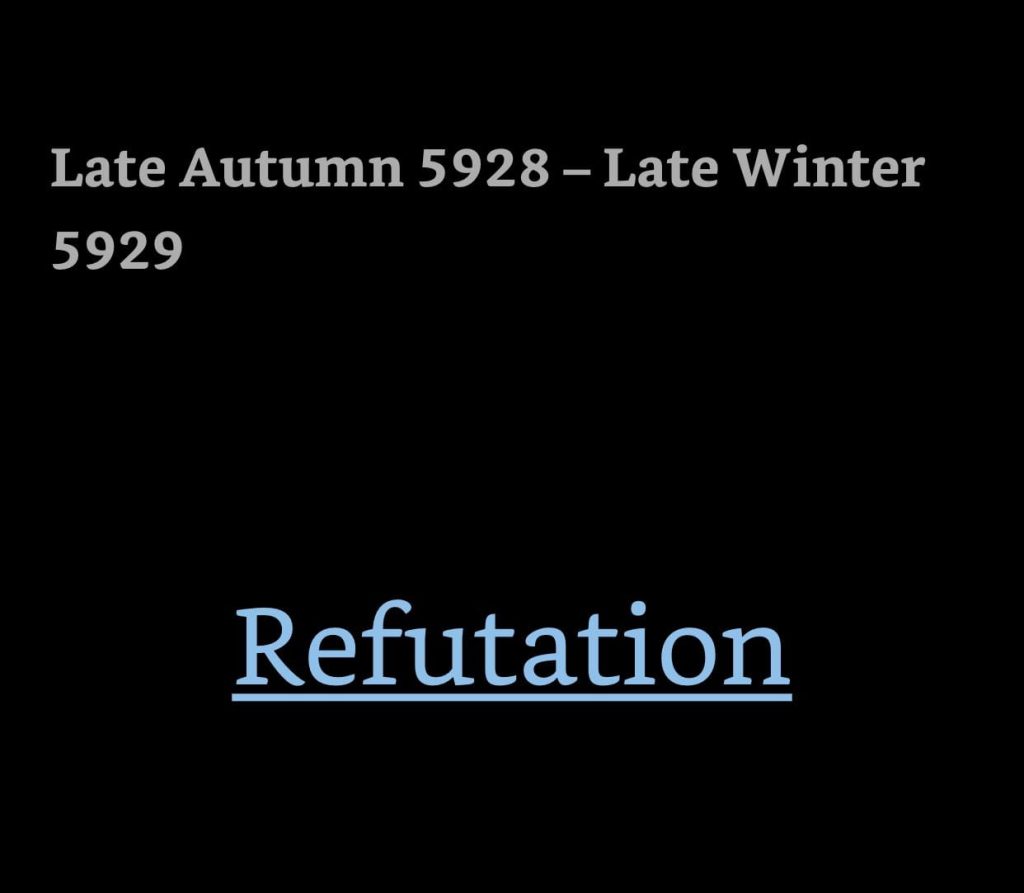 Kindle screenshot. Text reads: Late Autumn 5928 – Late Winter 5929

Refutation