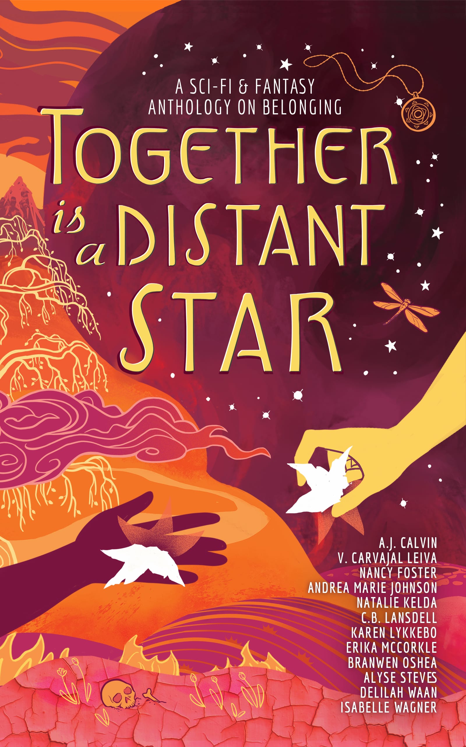 Cover for TOGETHER IS A DISTANT STAR, a sci-fi and fantasy anthology on belonging. Cover art and design by C.B. Lansdell.