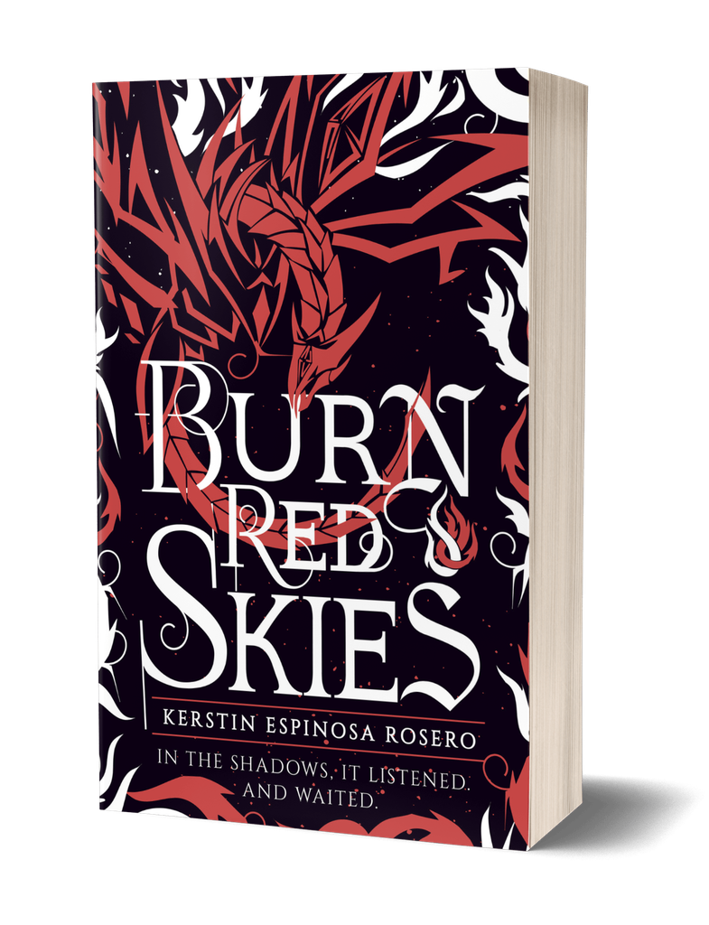 3D paperback mockup of Burn Red Skies by Kerstin Espinosa Rosero. Cover art and design by Franziska Stern.