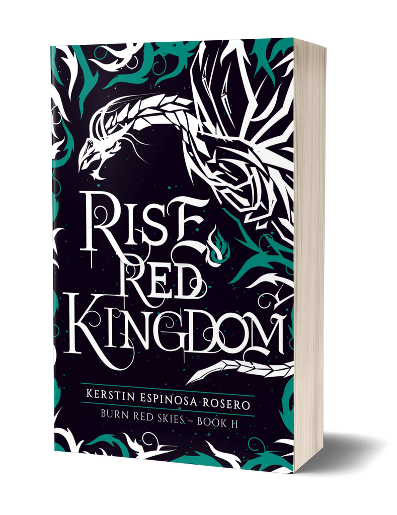 3D paperback mockup of Rise Red Kingdom by Kerstin Espinosa Rosero. Cover art and design by Franziska Stern.
